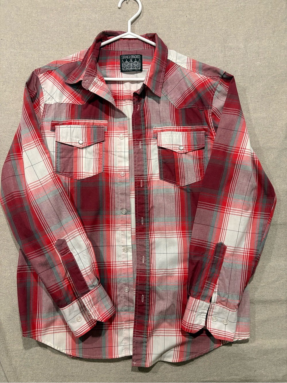 StraightFaded Men’s Small Red Plaid Button-Up Shirt Snap Pockets Lightweight